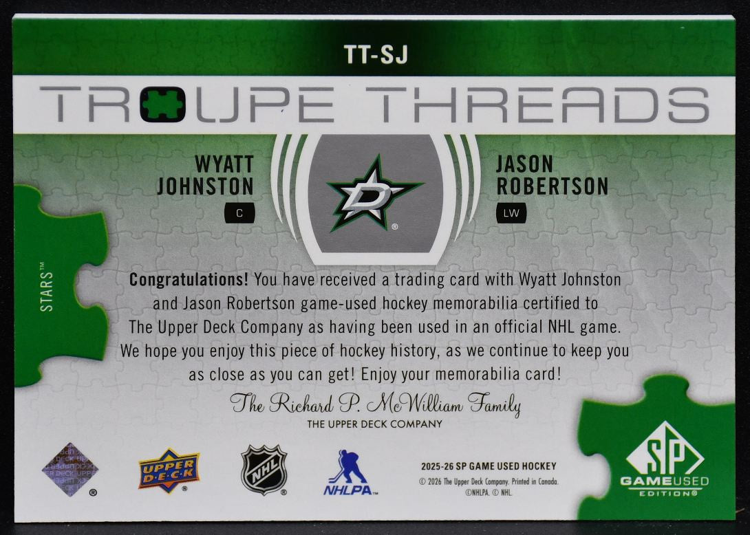 2025-26 SP Used Troupe Threads Johnston / Robertson Stars 137/199 Jersey 3800