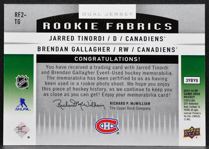 2013-14 SP Game Used Rookie Fabrics Dual Tinordi/Gallagher RC Jersey 8412