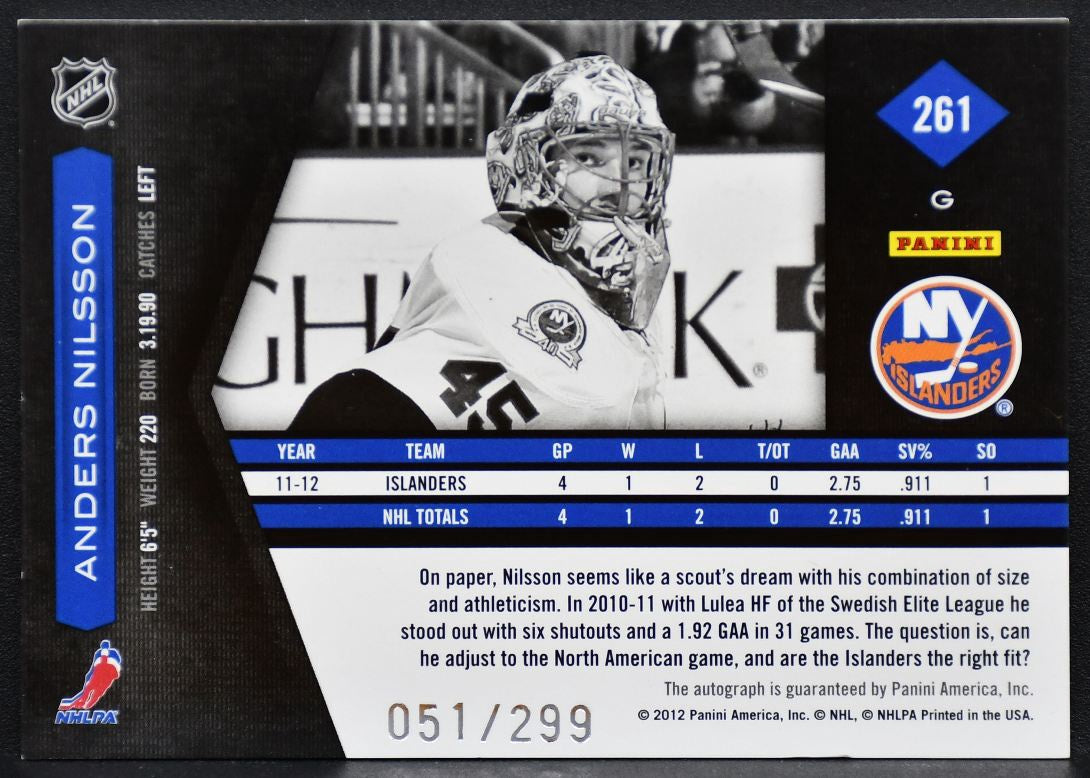 2011-12 Panini Limited Phenoms Nilsson 261 Islanders RC Auto 051/299 Patch 0201