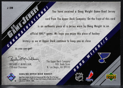 2005-06 Upper Deck Series 1 UD Game Jersey Doug Weight J-DW St. Louis Blues 4183