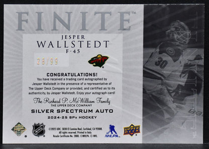 2024-25 SPx Finite Rookie Silver Spectrum Auto Jesper Wallstedt F-45 RC Auto /99