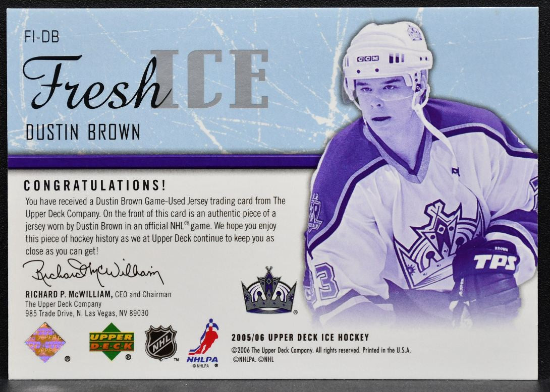 2005-06 Upper Deck Ice Fresh Ice Jersey Dustin Brown FI-DB Kings Jersey 1601