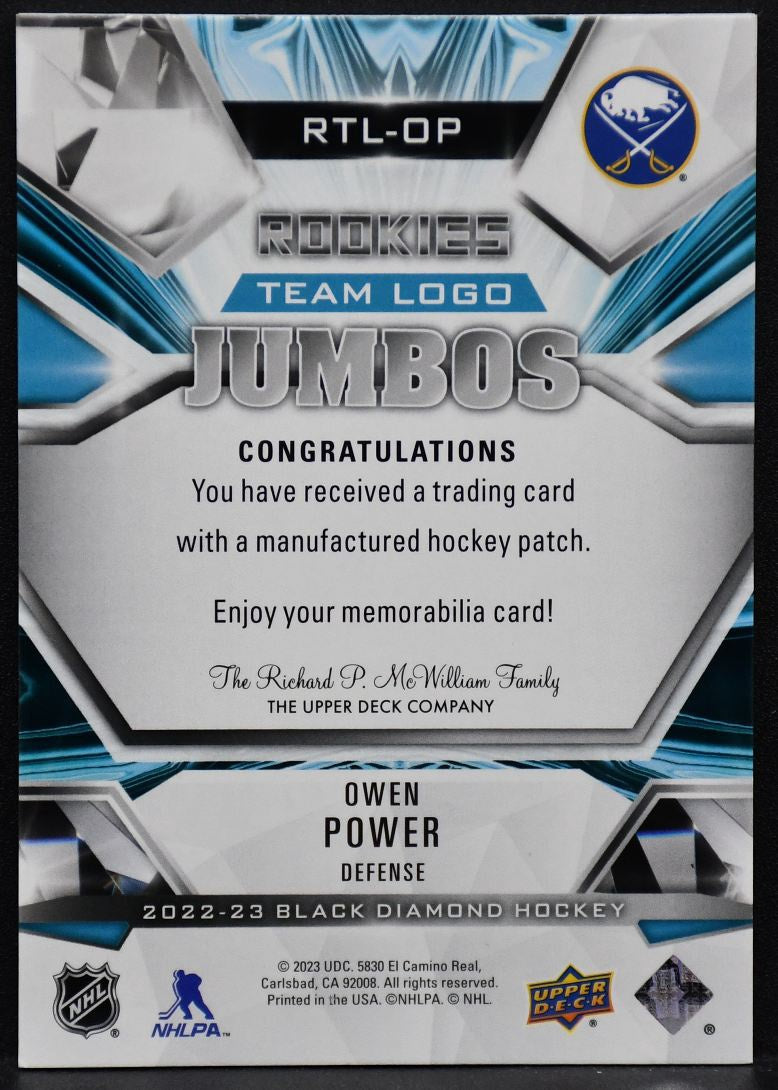 2022-23 Upper Deck Black Diamond Rookie Team Logo Owen Power RTL-OP RC #3