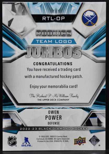 2022-23 Upper Deck Black Diamond Rookie Team Logo Owen Power RTL-OP RC #3