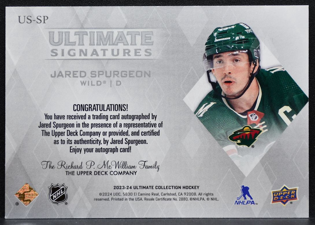 2023-24 Upper Deck Ultimate Collection Signatures Jared Spurgeon Wild Auto 9053