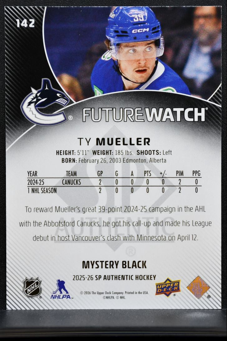 2025-26 SP Authentic Future Watch Mystery Black Ty Mueller 142 Canucks RC 1600