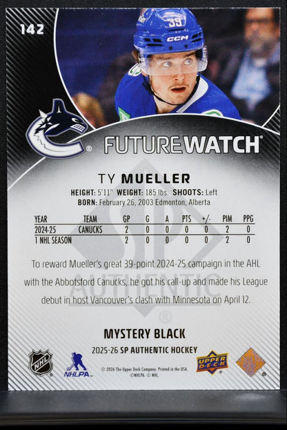 2025-26 SP Authentic Future Watch Mystery Black Ty Mueller 142 Canucks RC 1600