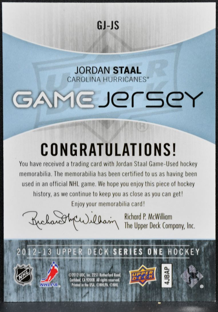2012-13 UD Series 1 Game Jerseys Jordan Staal GJ-JS Jersey 6478
