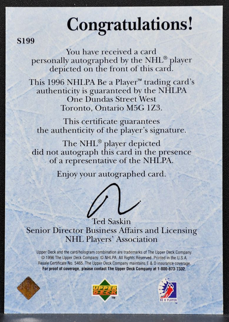 1996-97 UD Be A Player In The Crease With Richter Jocelyn Thibeault Auto 0453