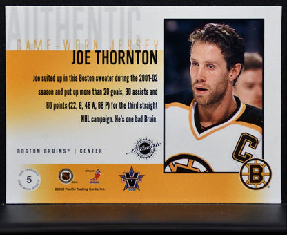 2002-03 Pacific Vanguard Jersey Joe Thornton 5 Boston Bruins 222/261 Jersey 6507