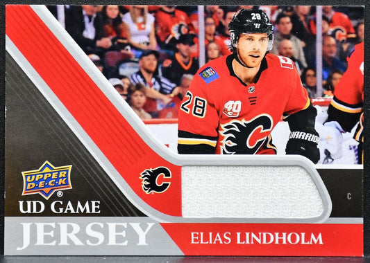 2020-21 Upper Deck Series 1 UD Game Jersey Elias Lindholm Flames Jersey 9044