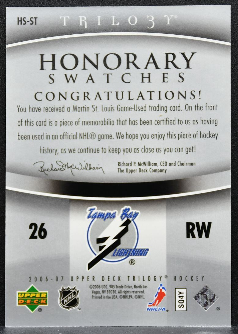 2006-07 UD Trilogy Honorary Swatches Martin St. Louis Lightning Jersey 2235