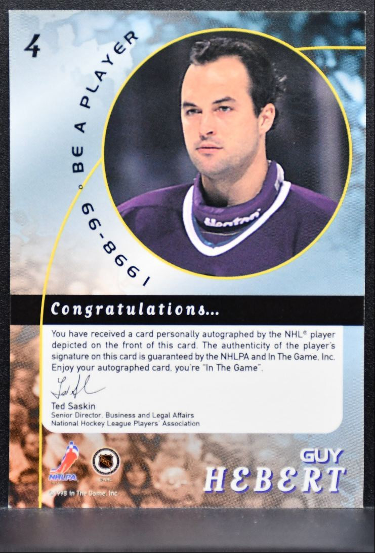 1998-99 Be a Player Autographs Guy Hebert 4 Anaheim Mighty Ducks Auto 0017