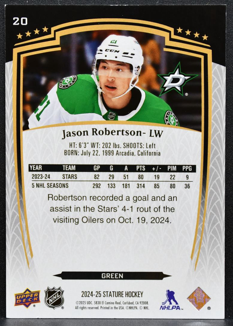 2024-25 Upper Deck Stature Green Jason Robertson 20 Dallas Stars 366/375 6210
