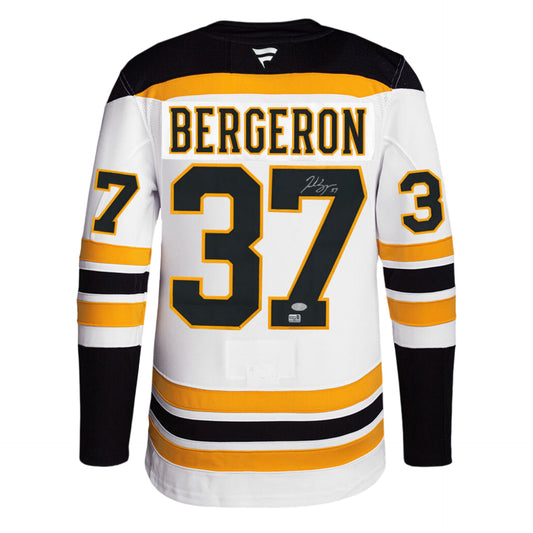 Patrice Bergeron Autographed White Fanatic Premium Jersey