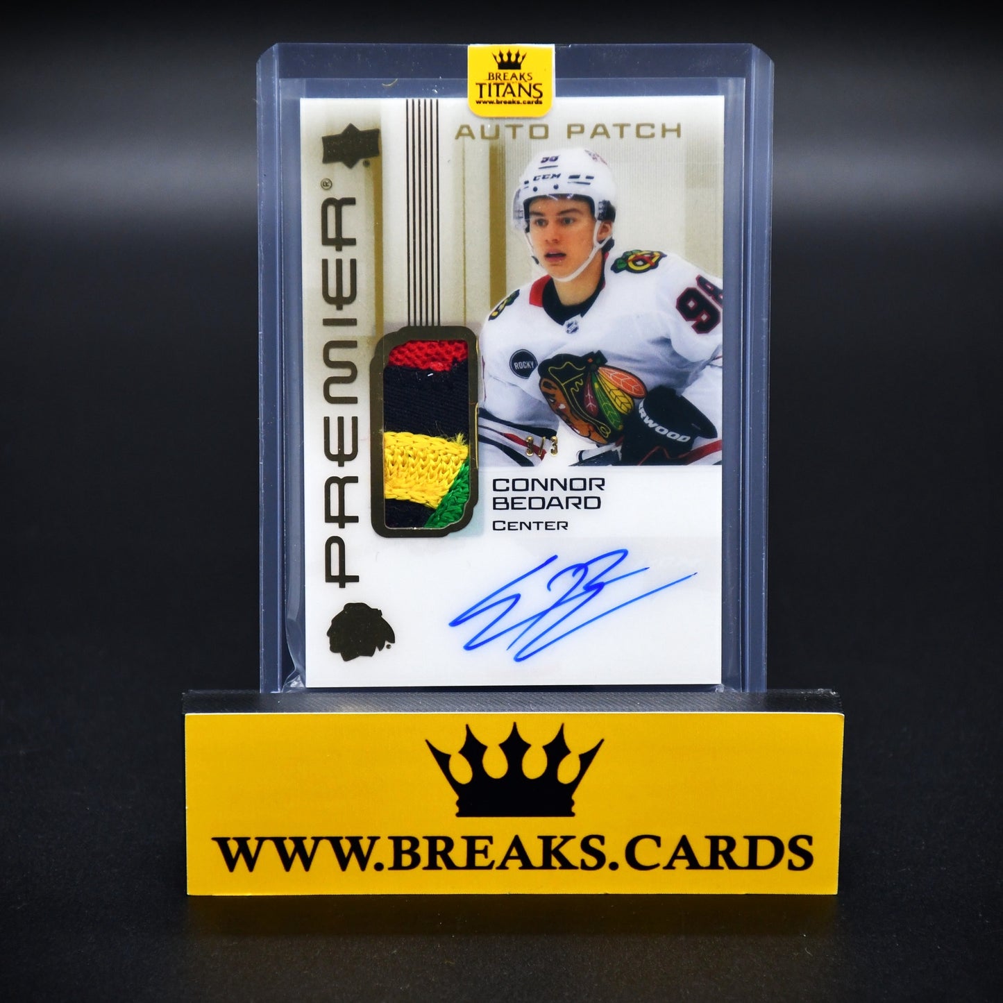 2024-25 UD PREMIER Connor Bedard AV-CB Chicago GOLD AUTO PATCH 3/3
