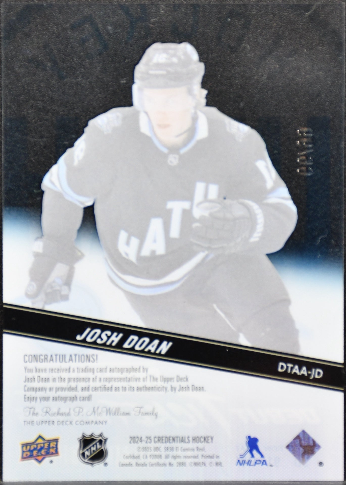 Upper Deck Josh Doan Auto Debut Ticket Access Credentials 24/25 /99