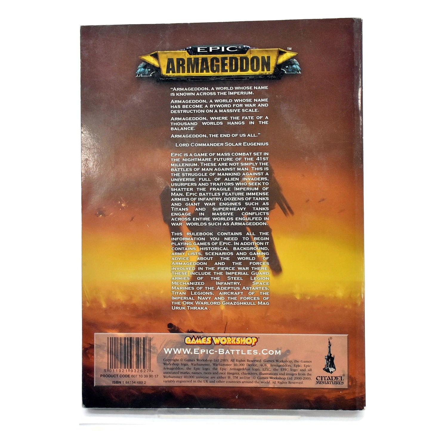 BOOKS & ACCESSORIES Epic Armageddon Rulebook Ok Condition #1 Warhammer 40K 9884