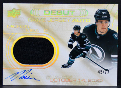 2025-26 Upper Deck Extended Michael Misa Debut Game Jersey Auto /77