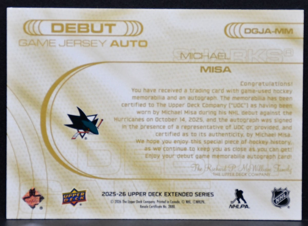 2025-26 Upper Deck Extended Michael Misa Debut Game Jersey Auto /77