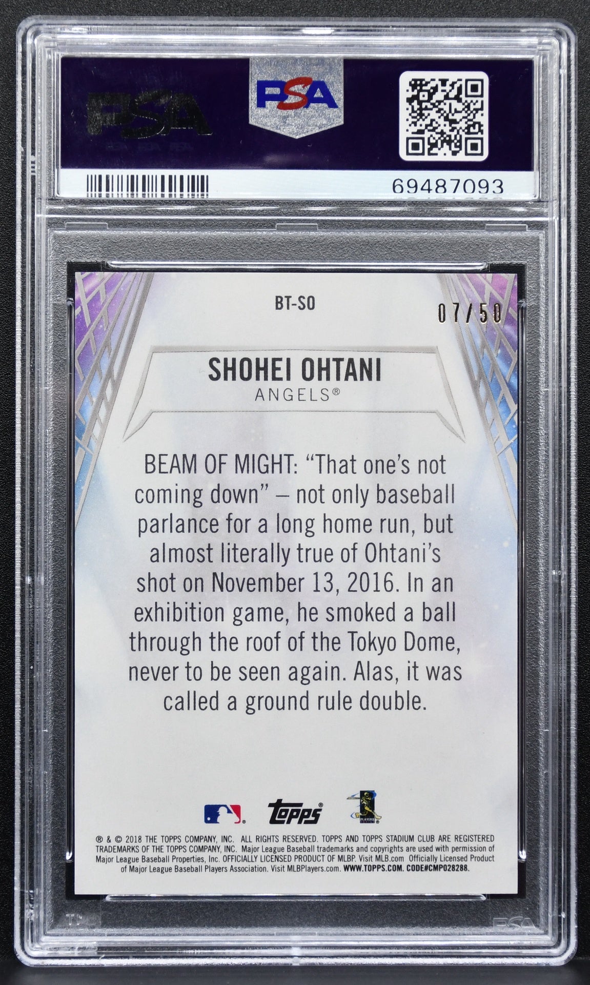 2018 TOPPS Stadium Club Beam Team Orange Shohei Ohtani Rookie 07/50 PSA 10
