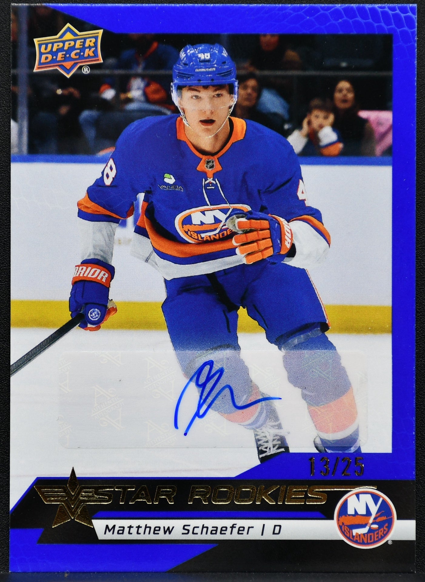 UD Matthew SCHAEFER Star Rookies Autograph Blue 13/25 2025-26 RC Islanders 5
