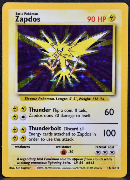 Pokemon TCG Zapdos 16/102 Base Set Holofoil HP