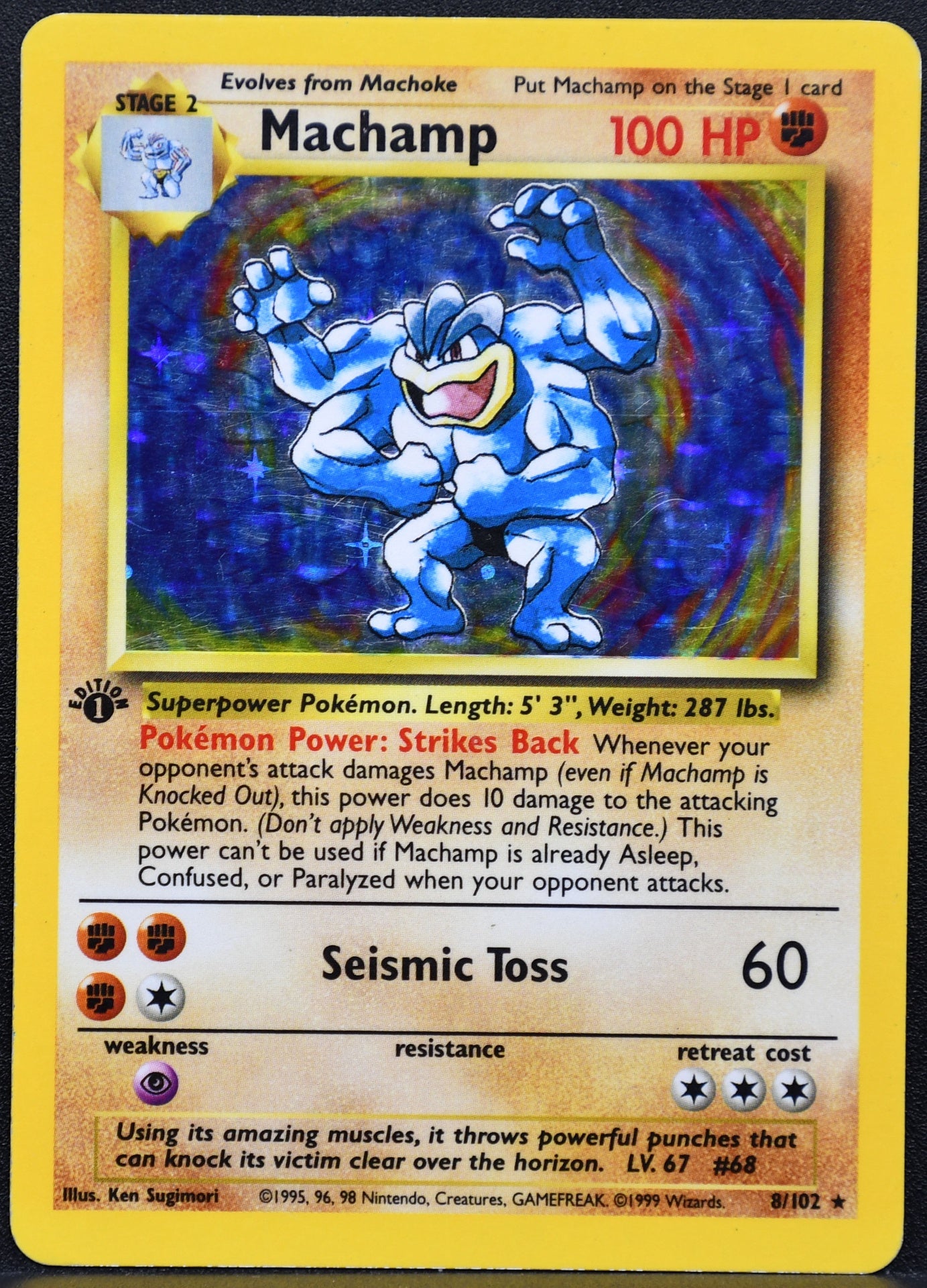 Pokemon TCG Machamp 1st Edition 8/102 Base Set Holofoil HP