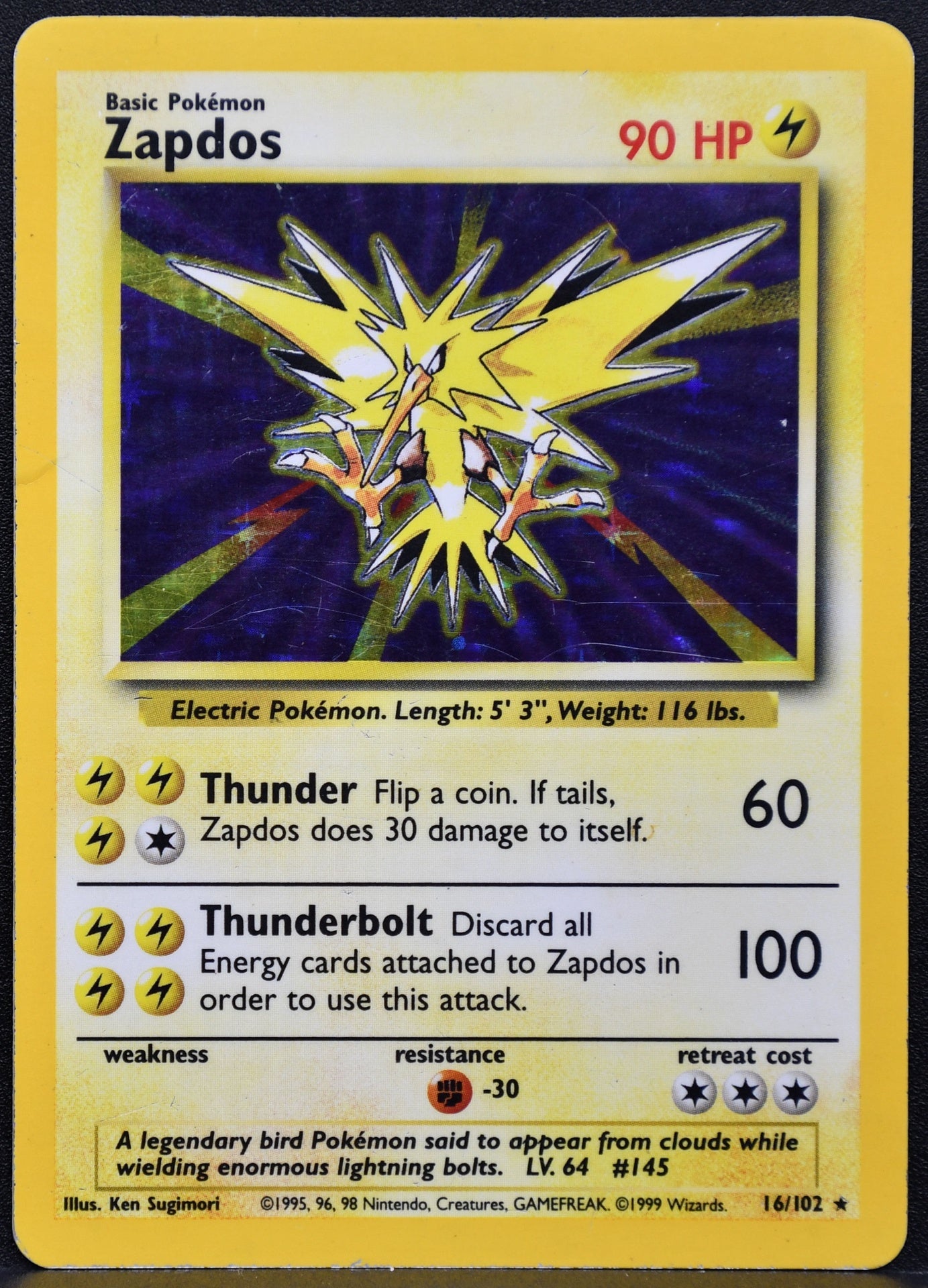 Pokemon TCG Zapdos 16/102 Base Set Holofoil HP #2