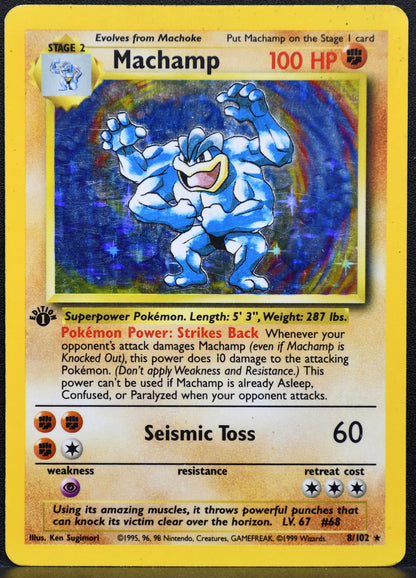 Pokemon TCG Machamp 1st Edition 8/102 Base Set Holofoil Damaged