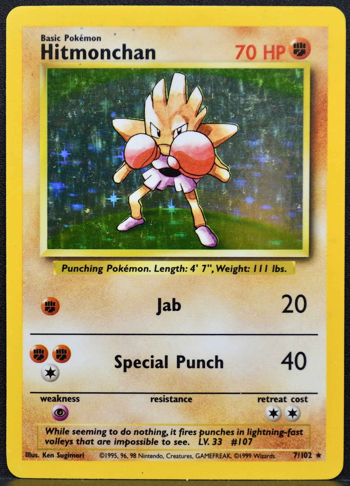 Pokemon TCG Hitmonchan 7/102 Base Set Holofoil HP