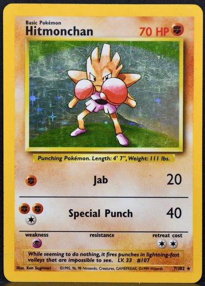 Pokemon TCG Hitmonchan 7/102 Base Set Holofoil Damaged