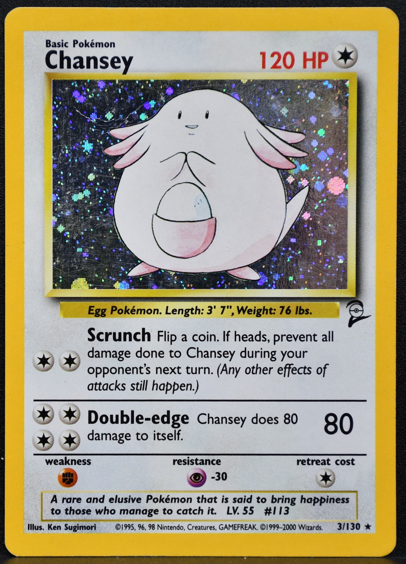 Pokemon TCG Chansey 3/130 Base Set 2 Holofoil Damaged