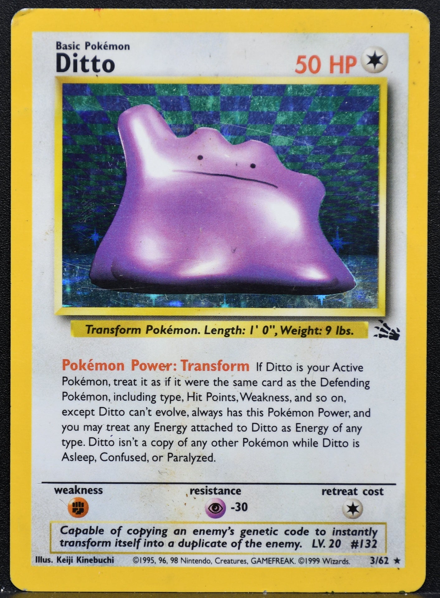 Pokemon TCG Ditto 3/62 Fossil Holofoil Damaged