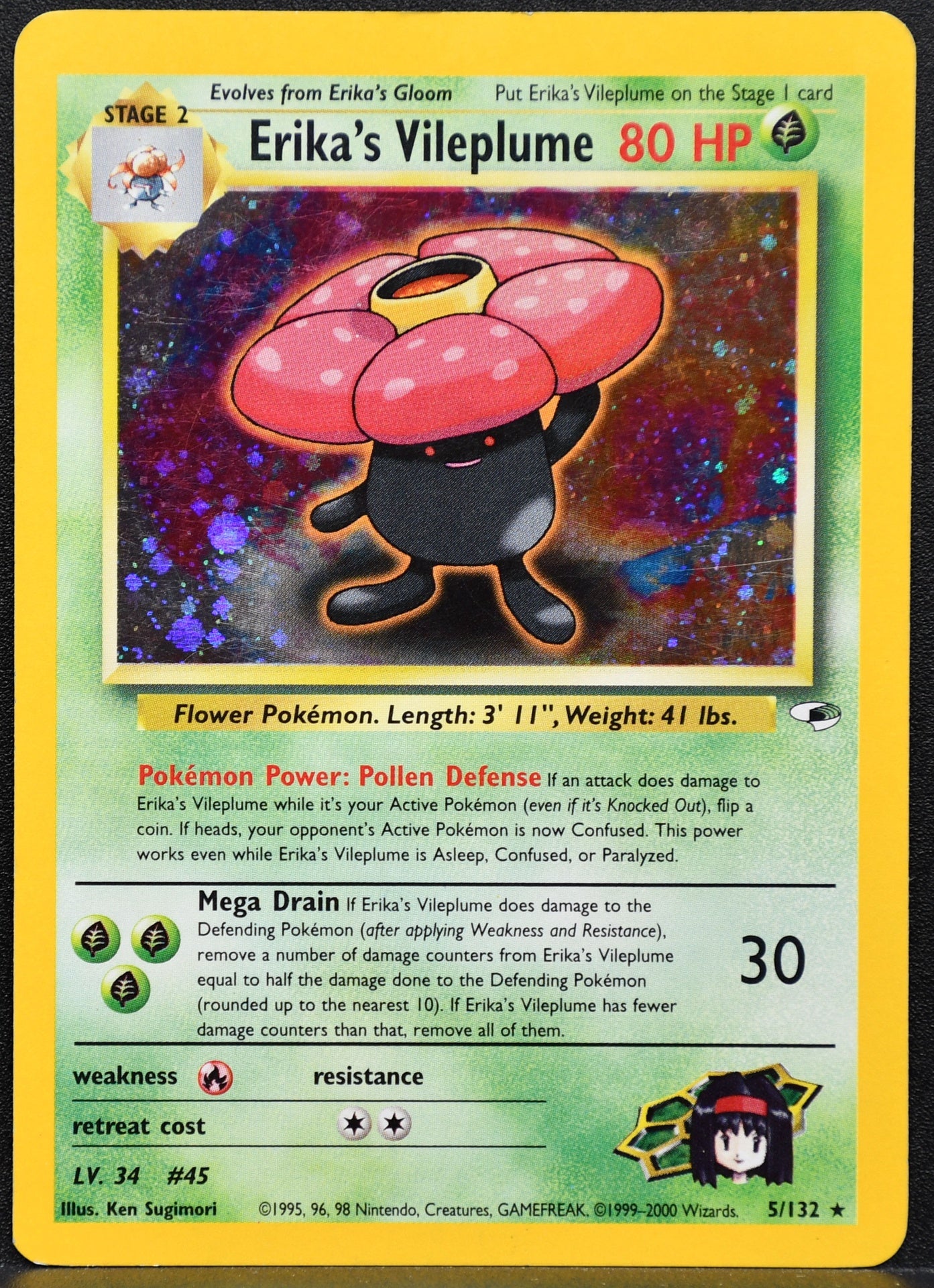 Pokemon TCG Erika's Vileplume 5/132 Gym Challenge Holofoil Damaged