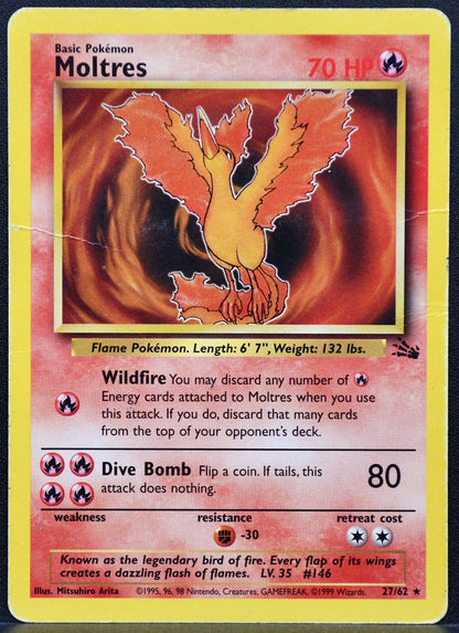 Pokemon TCG Moltres 27/62 Fossil Damaged
