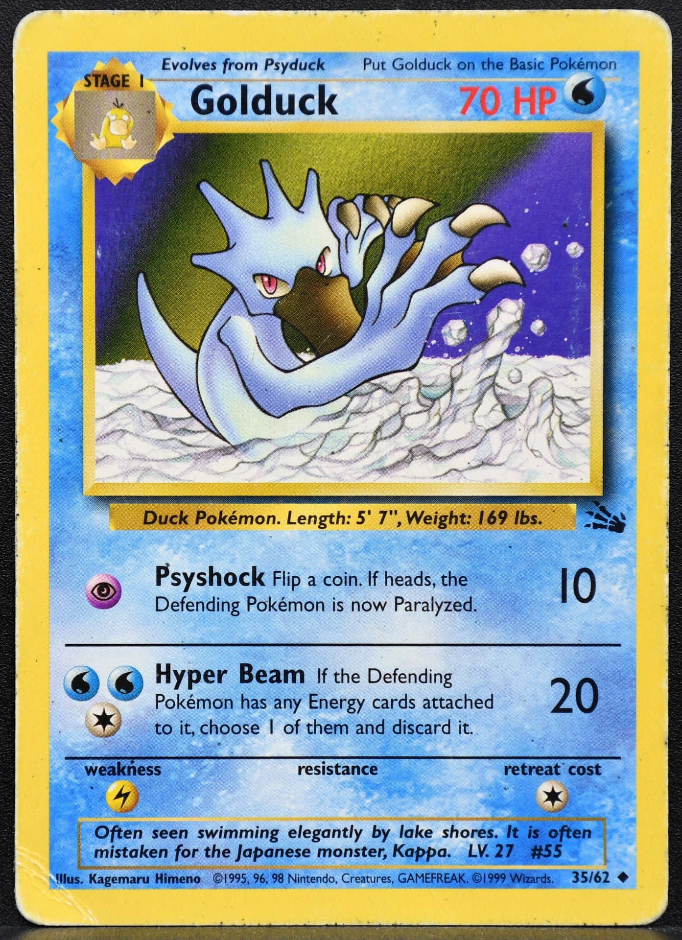 Pokemon TCG Golduck 35/62 Fossil Damaged