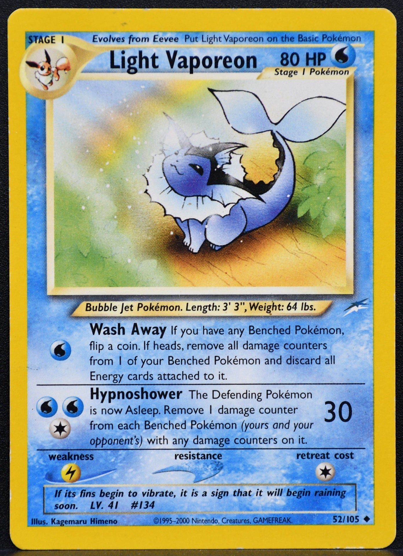 Pokemon TCG Light Vaporeon 52/105 Neo Destiny HP