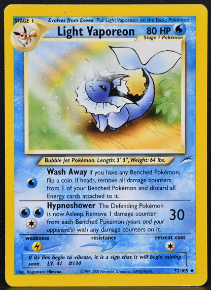 Pokemon TCG Light Vaporeon 52/105 Neo Destiny HP