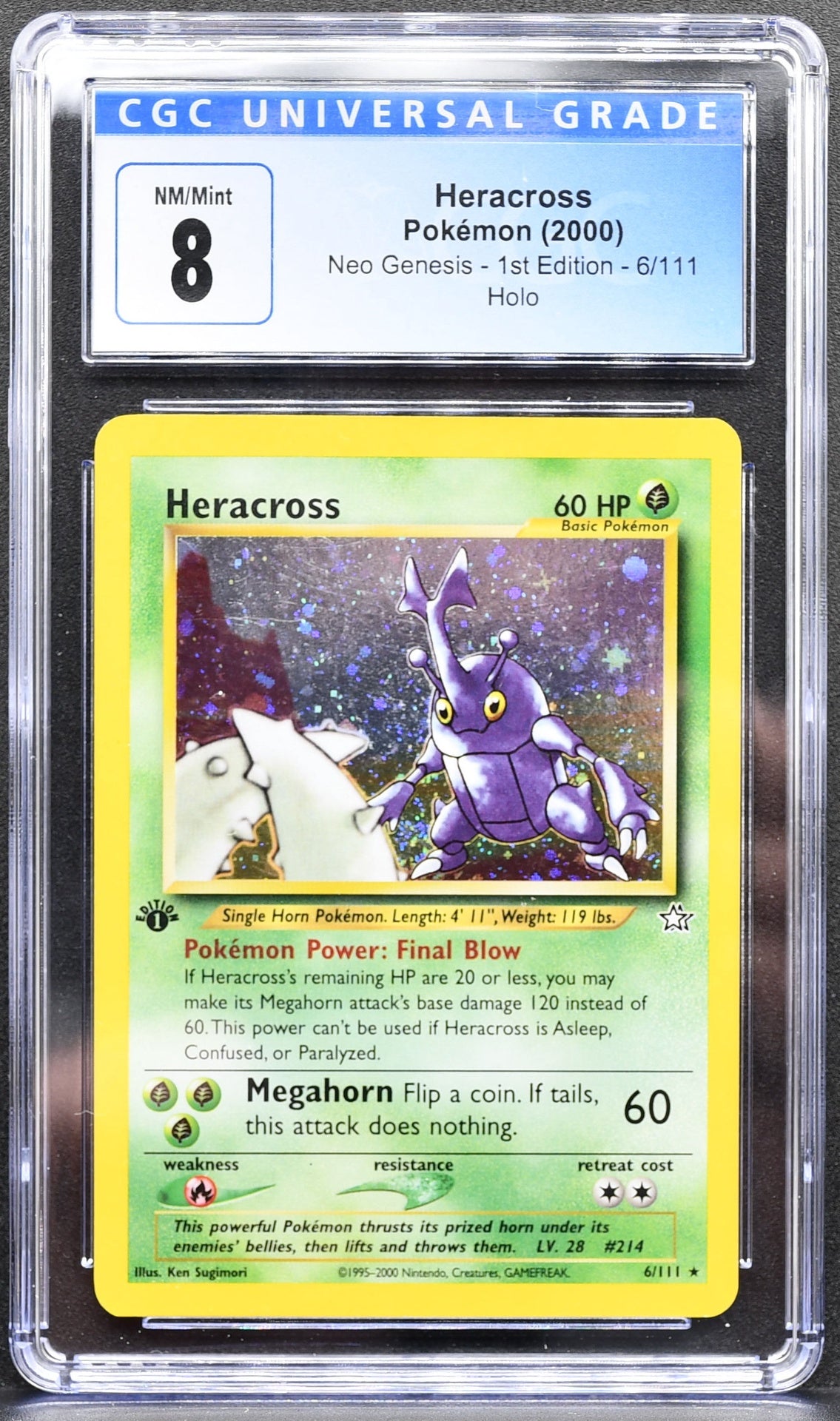 Pokemon TCG Heracross 1st Edition 6/111 CGC 8 Neo Genesis Holofoil