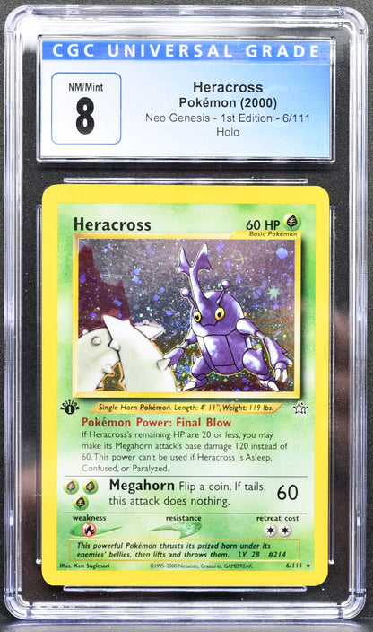 Pokemon TCG Heracross 1st Edition 6/111 CGC 8 Neo Genesis Holofoil