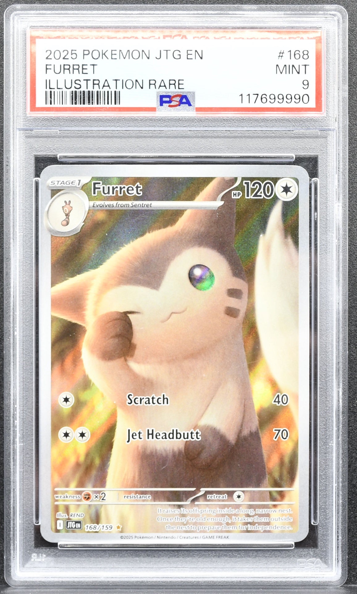 Pokemon TCG Furret 168/159 PSA 9 Journey Together Illustration Rare