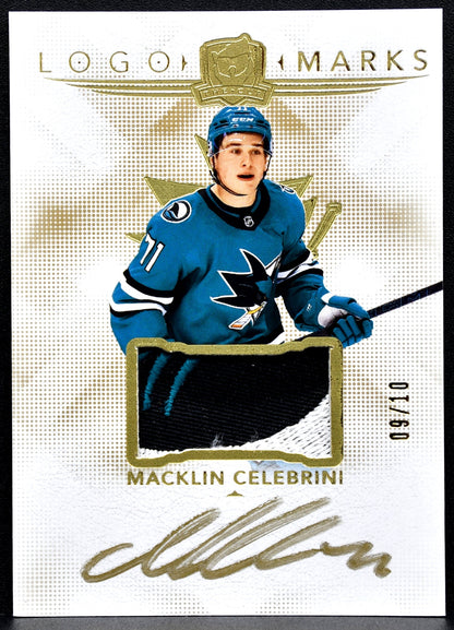 MACKLIN CELEBRINI 2024-25 UD THE CUP LOGOMARKS ROOKIE PATCH AUTO GOLD 09/10 RC