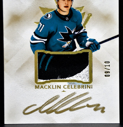 MACKLIN CELEBRINI 2024-25 UD THE CUP LOGOMARKS ROOKIE PATCH AUTO GOLD 09/10 RC