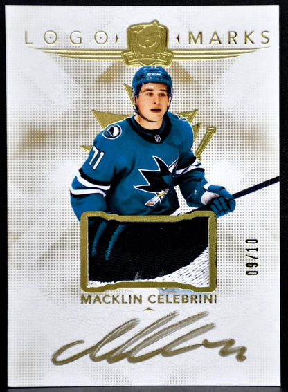MACKLIN CELEBRINI 2024-25 UD THE CUP LOGOMARKS ROOKIE PATCH AUTO GOLD 09/10 RC