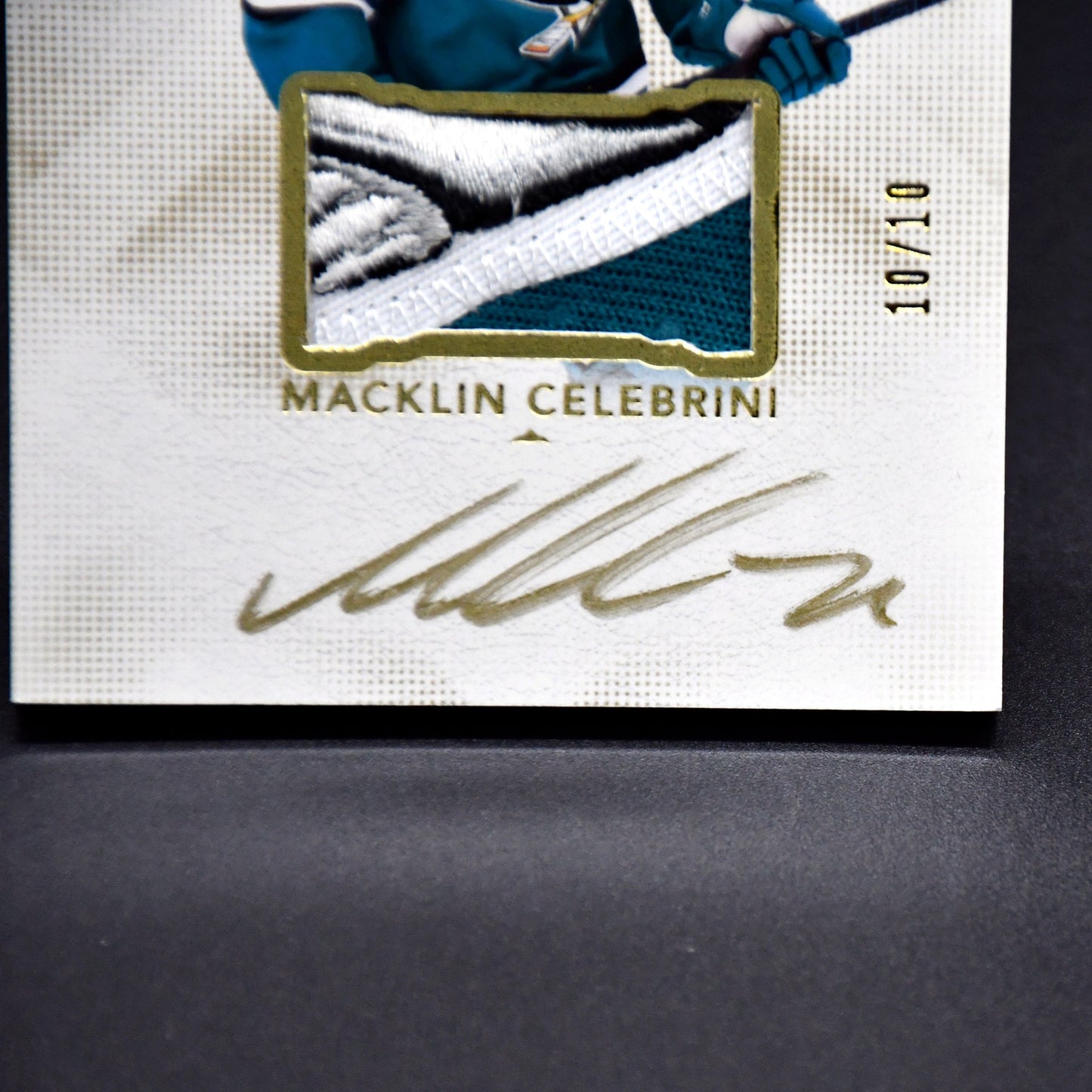 MACKLIN CELEBRINI 2024-25 UD THE CUP LOGOMARKS ROOKIE PATCH AUTO GOLD 10/10 RC