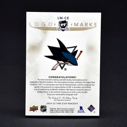 MACKLIN CELEBRINI 2024-25 UD THE CUP LOGOMARKS ROOKIE PATCH AUTO GOLD 10/10 RC