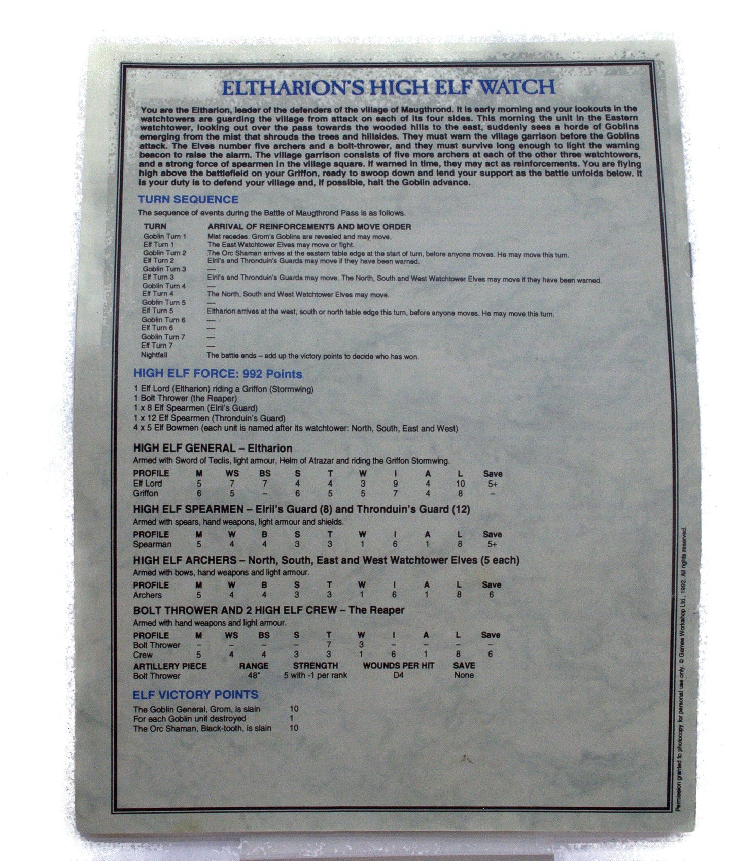 WARHAMMER FANTASY The Battle For Maughtrond Pass #1 DAMAGED 0068