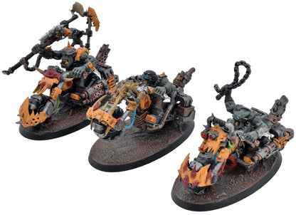 ORKS 3 Ork Warbiker Mob #1 WELL PAINTED Warhammer 40K 2135