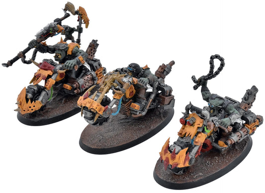 ORKS 3 Ork Warbiker Mob #1 WELL PAINTED Warhammer 40K 2135